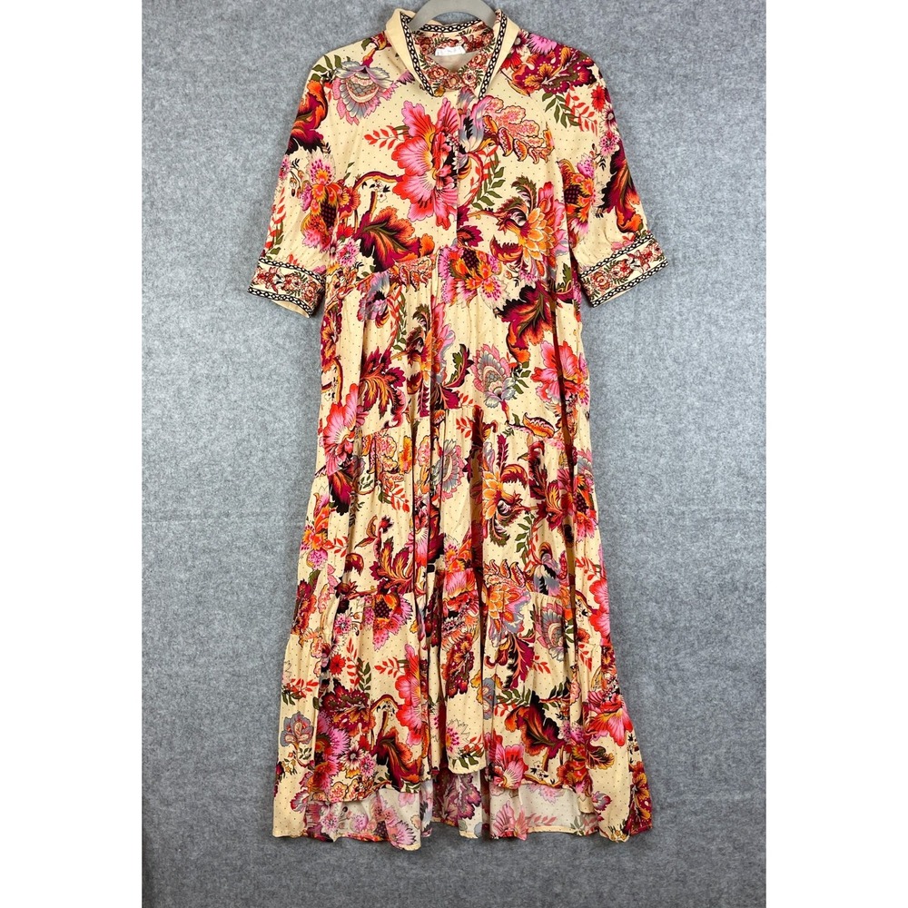 A Loves A Maxi Dress Womens Medium Floral Short Sleeve Boho Cottagecore